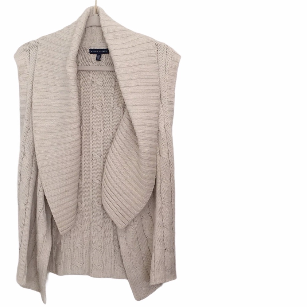 Ralph Lauren Blue Label Silk Cable Knit Shawl Collar Long Vest Sweater - Picture 3 of 10